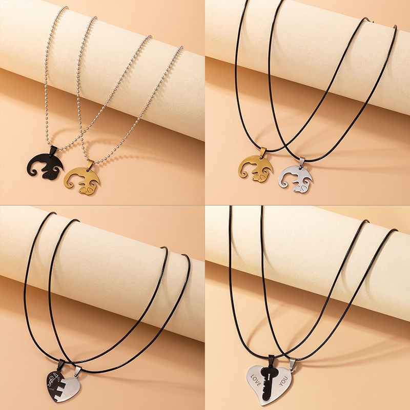 Jewelry Alloy Peach Heart Double Necklace Irregular Round Bead Chain Necklace