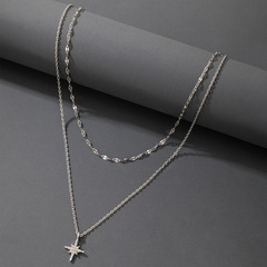 New Silver Oval Geometric Buckle Octagonal Light Star Pendant Necklace Wholesale