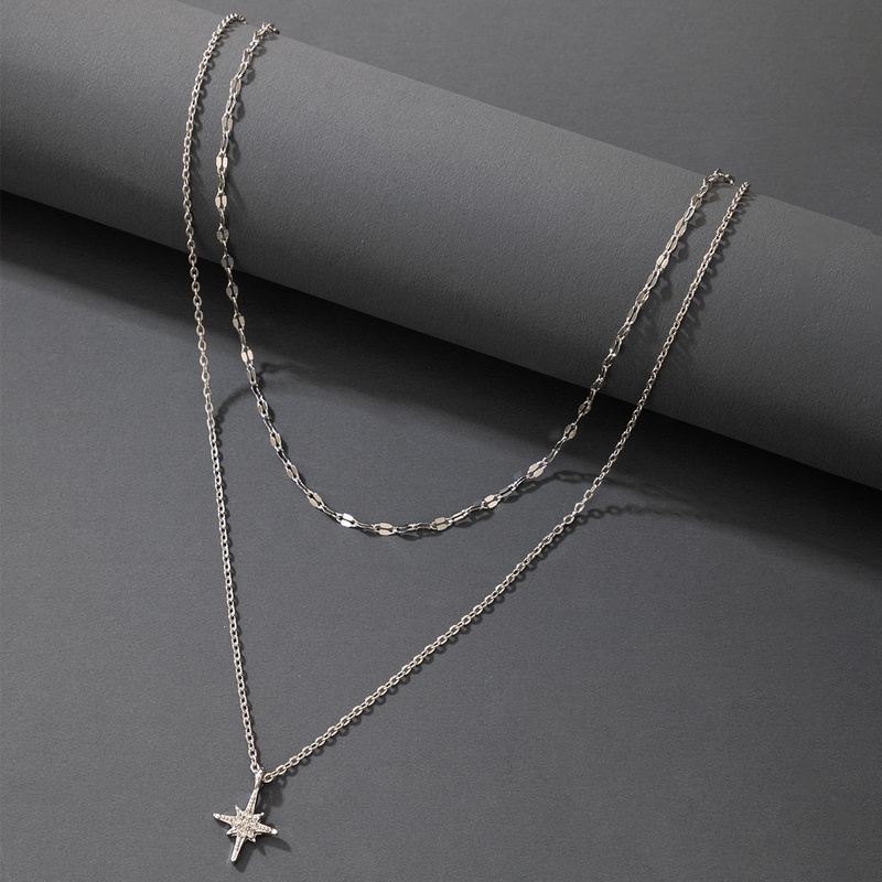 New Silver Oval Geometric Buckle Octagonal Light Star Pendant Necklace Wholesale