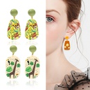 Acrylic embossed threedimensional printing flamingo giraffe green leaf pattern earrings femalepicture11