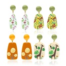 Acrylic embossed threedimensional printing flamingo giraffe green leaf pattern earrings femalepicture16