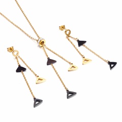 Korean geometric triangle long tassel necklace earrings ladies stainless steel jewelry set wholesale