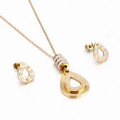 new European and American creative titanium steel drop stick diamond necklace earrings suit wholesale