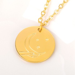 Simple New Stainless Steel Moon Star Gesture Necklace Men and Women Couple Necklace round Pendant in Stock Wholesale