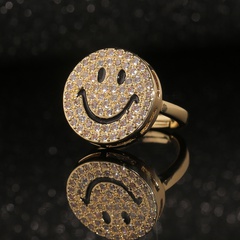 copper-plated real gold micro-inlaid zircon round smiley tail ring tide