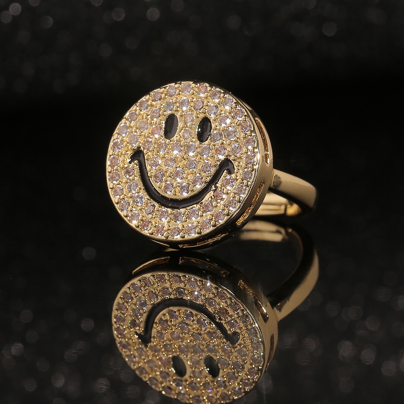 copperplated real gold microinlaid zircon round smiley tail ring tide