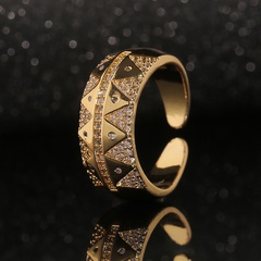 Bijoux fantaisie plaqué cuivre véritable or micro-incrusté Zircon Triangle géométrique anneau de queue