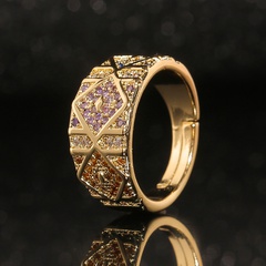 Jewelry Copper Plated Real Gold Micro-inlaid Zircon Ring Geometric Temperament Ring