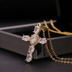 Jewelry Cross Zircon Pendant Copper Plated Real Gold Necklace New