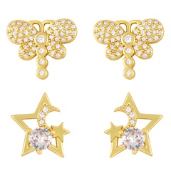 Star and Moon Stud Earring European and American Fashion Minimalist Full Rhinestone Zircon Dragonfly Earrings for Women Niche Design Earrings Ery47