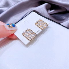 Special-Interest Design New Earrings for Women Sterling Silver Needle High-Grade Zircon Imitation Pearl Square Earrings Online Influencer Fashion