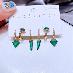 Fashion geometric earrings set rivet geometric malachite ear wholesale