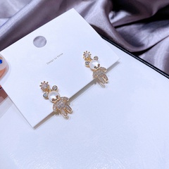 Fashion cute bear zircon micro-inlaid copper earrings wholesale