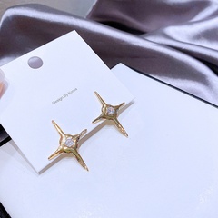 High-Grade INS Cold Cross Eight-Pointed Stars Stud Earrings Female Copper Plating K Gold Fashion Zircon Earrings Cross-Border Sold Jewelry