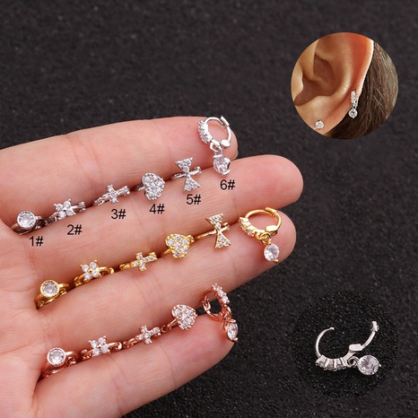 Single piece hot selling jewelry inlaid zircon cartilage earrings creative flower small ear buckle cross-border piercing's discount tags