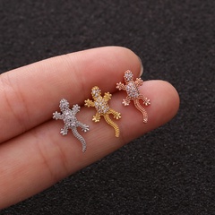 personality gecko thin rod zircon copper earrings wholesale