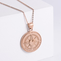 retro round heart letters vacuum plating rose gold casting stainless steel pendant necklace