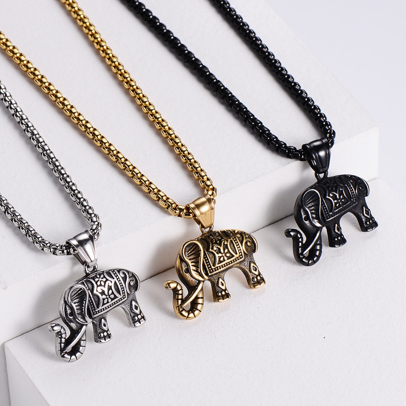 Retro geschnitzter afrikanischer Elefant auf der Rckseite Sandguss Edelstahl Anhnger Halskette