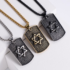 retro geometric trendy six-pointed star army brand star cast stainless steel pendant necklace
