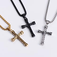 einfache Hip-Hop-Stil gestreifte Kreuz-Herren-Guss-Edelstahl-Anhänger-Halskette