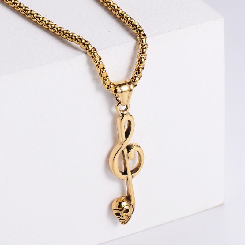 einfache Note Musik Symbol Geisterkopf Schdel mnnlich und weiblich Edelstahl Anhnger Halskette