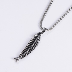 Korean realistic and innovative fishbone and fishbone casting stainless steel pendant necklace