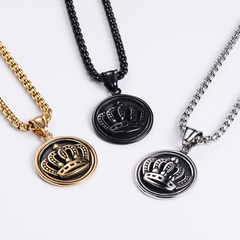 fashion geometric classic crown men and women stainless steel pendant necklace wholesale