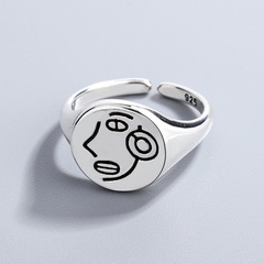 European and American fashion carved face pattern simple portrait design open index finger ring