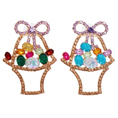 Bohemian Flower Basket Fruit Basket Hollow Diamond Earrings Jewelry
