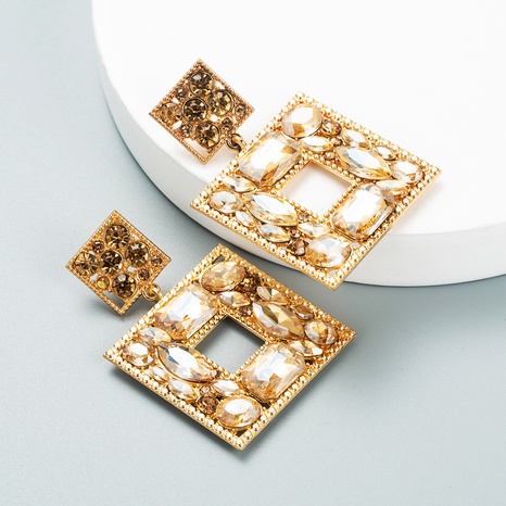 Pendientes cuadrados multicapa de diamantes de cristal de aleación de serie de diamantes de colores de moda's discount tags