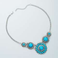European and American retro sun flower blue turquoise necklace retro ethnic style necklace