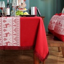 polyester fiber knitted jacquard red deer white tassel Christmas rectangular tableclothpicture10