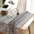 Chinese retro blue and white porcelain cotton and linen tablecloth beige tassel desk tableclothpicture4