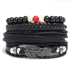 bracelet en cuir tressé rétro ensemble de 4 pièces combinaison corde à main multicouche