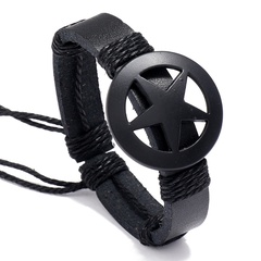 Cross-Border Men's Leather Bracelet European and American Jewelry Personality Fashion Black Five-Pointed Star Bracelet Pu Bracelet