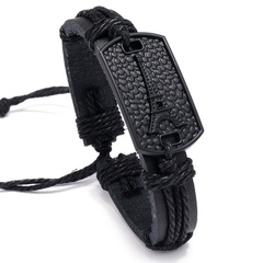 Simple pull adjustment black leather bracelet wholesale