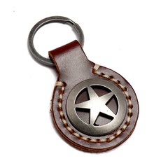 Porte-clés en cuir étoile à cinq branches simple cousu à la main personnalité créative cadeau de mode tendance pendentif clé de voiture