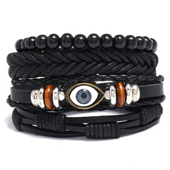 retro diy four-piece combination black leather braided eye bracelet