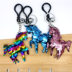 Amazon Hot-Selling Reflective Scale Sequined Unicorn Keychain European and American Stylish Bag Colorful Pony Pendant for Women