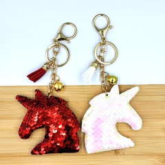 reflective sequin horse head keychain colorful fish scale unicorn pendant bag car key accessories