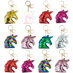 Double-Sided Reflective Sequin Keychain Colorful Scale Unicorn Pendant Bag Car Key Pendant Factory in Stock