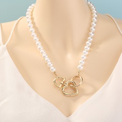 European and American fashion simple heart buckle necklace baroque imitation pearl accessories