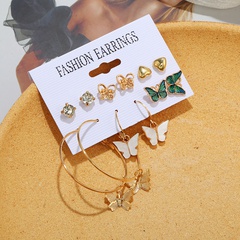 Bohemia 6 pairs of butterfly heart rhinestone earrings set