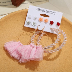 European and American 6 pairs daisy tassel pearl acrylic flower earrings