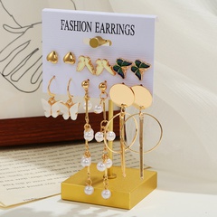 European and American trend 6 pairs butterfly heart pearl acrylic butterfly tassel earrings