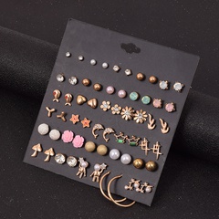 European and American Fashion Ladies Animal and Plant Geometric Flower Love Crown Dolphin Pearl XINGX 30 Pairs Earings Set