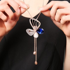 new fashion simple crystal diamond butterfly necklace sweater chain long pendant wholesale