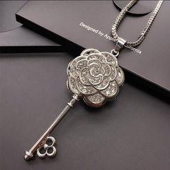 Women's Korean-Style Elegant Rose Diamond Key Crystal Necklace All-Matching Accessories Tassel Pendant Sweater Chain Wholesale