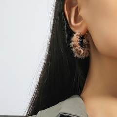 Retro temperament autumn and winter new exaggerated leopard print plush earrings