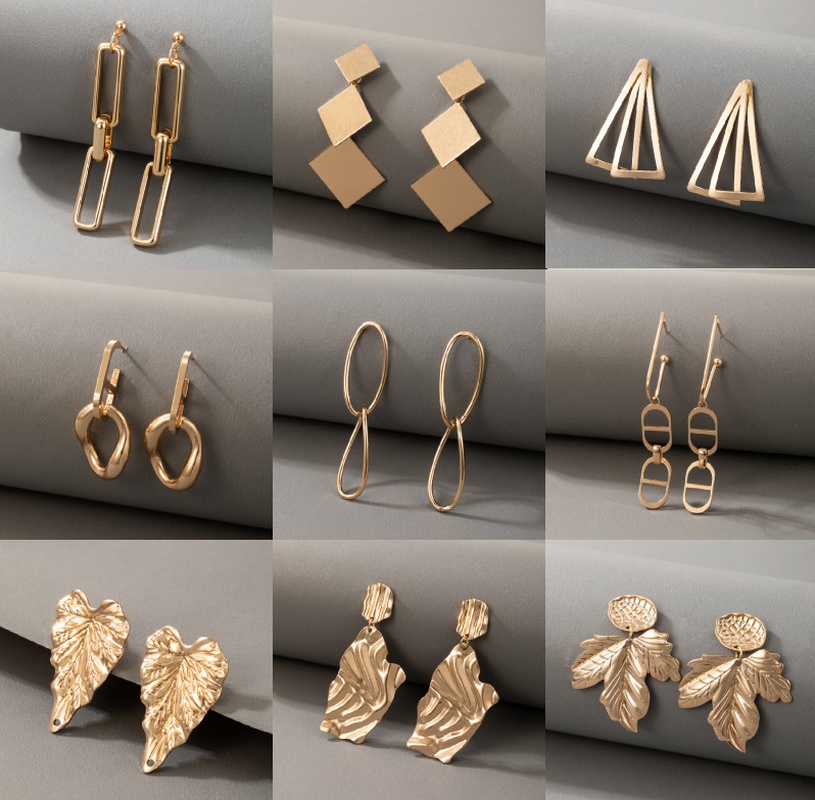 2021 European and American simple exaggerated geometric alloy earrings